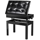 MAMIZO Klavierhocker Höhenverstellbar, Klavierstuhl mit Stauraum, Klavierbank 58x35x48-58CM, Klavierbank mit PU Lederkissen, Klavier Hocker bis 150 KG Belastbar, Massivholz Keyboardbank, Schwarz