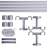 Victoria M. Gardinenstange Set, mit Kappenknäufen mit Deckenhalter und Flachring, Vorhangstange Ø 19 mm Länge 320cm, 2-Läufig, Silber