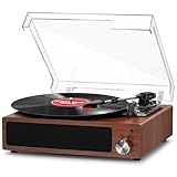 Plattenspieler, FYDEE Vinyl-Plattenspieler mit Eingebauten Stereo-Lautsprechern, 3 Geschwindigkeiten 33/45/78 RPM, Bluetooth-Schallplattenspieler, mit RCA-Ausgang und AUX-Eingang, Walnuss