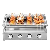 Gasgrill mit Vier Brennern, Edelstahlrost, Kompakter Spanferkelbratrost, Spanferkelgrill für jeden Außenbereich wie Gärten, Innenhöfe, Terrassen oder Balkone