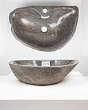 60 cm Stein Aufsatzwaschbecken mit Hahnloch Naturstein Waschbecken Granitwaschbecken Findling für Bad Gäste WC Handwaschbecken Waschschale Wohnfreuden