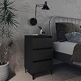 HaoChrymec Nachttisch Schwarz mit Metallbeinen, Holzwerkstoff, 3 Schubladen, Stauraum, Kommode mit Schubladen, Nachtkonsole, Beistelltische für Schlafzimmer, 40x35x69 cm