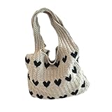 TOPPERFUN Strandtasche Herz Gestrickt Mittelgroße Damen Handtasche für Sommer Vielseitig Einsetzbar für Strand Wandern und Camping Langlebiges Material für Unterwegs