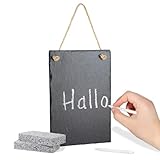 LiWiBet Schiefertafel zum Aufhängen groß 20x30 cm, Schiefertafel zum Beschriften mit Kreide und 2 Schwamm, Schiefer Kreidetafel Memotafel Schieferplatte Tafel Wand Notiztafel