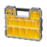 STANLEY FatMax Werkzeug-Profi-Organizer/Werkzeug Organizer (44.6 x 7.4 x 35.7 cm, flache Fächer, mit Klappdeckel und Kunststoffschnallen, 10 herausnehmbare Boxen) 1-97-519