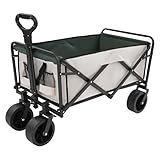 WOQLIBE Bollerwagen Faltbar, Transportwagen bis 115kg, Extrem Handwagen Gartenwagen Strandwagen für Alle Gelände, Draussen Camping Einkaufen (Khaki)