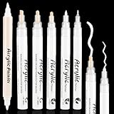 Thboxes 6 Stück Weiße Acrylic Marker, Weißer Stift Wasserfest Acrylstifte Schnelltrocknend Acrylmarker Stifte mit Fineliner Brush Pen Kalligrafie Stift für Schwarzes Papier Holz Glas