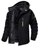 MAGCOMSEN Winterjacken Herren Warm Softshelljacke Outdoor Skijacke Fleece Winterparka Herren Übergangsjacke Wasserdicht Regen Jacke Wanderjacke mit Kapuze Schwarz M
