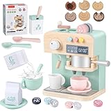 YOOHBERRYS Kaffeemaschine Kinder Holz, 22 Stück Kinderküche Kaffeemaschine, Espressomaschine Holzspielzeug mit Mühle, Spielküche Zubehör kaffeeservice Rollenspiele Geschenk für Kinder ab 3 Jahre