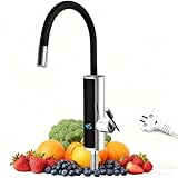 Wasserhahn mit Durchlauferhitzer, 3000W Elektrischer Wasserhahn, Durchlauferhitzer mit Armatur Flexibler Auslauf und LCD Temperaturanzeige, 360º Drehung Schnellheizungshahn Armatur für Küche, Garten