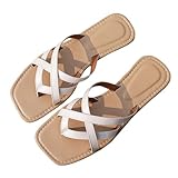 Sandalen Damen Elegant Quadratisch Flip-Flops Slip-On Sandaletten Mit Cross Strap Peep Toe Hausschuhe Leder Schlappen Slip-On Sommersandalen Rutschfest Damensandalen Leicht Strandsandalen