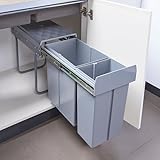 [en.casa] Einbaumülleimer Froland Mülleimer 2 Fächer Mülltrennsystem ausziehbar Abfalleimer Küche 1x20L+1x10L herausnehmbare Behälter 48 x 26 x 42 cm Küchenmülleimer Grau