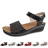 AMDOLE Orthopädische Damen-Sandalen, offener Zehenbereich, mit Fußgewölbeunterstützung, Plantarfasziitis, Entlastung, mittelhoher Keilabsatz, Sommerschuhe, Wanderschuhe, Wanderschuhe, Erholung
