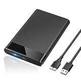 POSUGEAR Festplattengehäuse 2,5 Zoll, USB 3.0 Externes Festplatten Gehäuse für 7mm/9.5mm 2.5 Zoll SATA SSD HDD mit UASP unterstützt, Externe SSD Gehäuse mit USB 3.0 Kabel Werkzeugfreie Montage-Schwarz