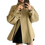 GZQHAZYW Strickjacke Damen Chic Lose Jackets Frauen Vintage Stand Halsband Knopf Windbreaker Herbst Casual Coats-Khaki-eine Größe