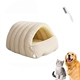 XILIWUS Cozy Monster Katzenbett, Niopets Teddy-Fleece, weiche Höhle, rutschfest, Katzenbett, abnehmbar, waschbar (Beige, Größe M für 16,5 kg, 5 kg Hunde)