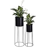 2tlg Blumentopfständer Set H65/45cm Metallständer Blumentopfhalter Pflanzkasten Pflanzenständer Metall | Set 2 Stück Blumenständer Metall Schwarz | Übertopf Schwarz | Hohe Blumentöpfe
