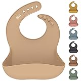 OLGS Silikon Lätzchen Baby Fütterlätzchen Babylätzchen mit Auffangschale | Silikonlätzchen für Jungen und Mädchen | BPA-Frei & Wasserdicht, Abwaschbar Cream | Ergonomisch Babylatz Latz für Kleinkinder
