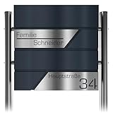 Graviers Design Briefkasten in Anthrazit RAL 7016 mit Standfuß freistehend - Postkasten Edelstahl Schild personalisiert - Briefbox mit SchlossModerner Doppelbriefkasten Zeitungsfach