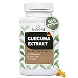 Bandini® Curkuma Extrakt | 700 mg Kurkuma pro Kapsel aus 95% Kurkuma-Extrakt - der Curcumin-Gehalt einer Kapsel entspricht 10.000 mg - mit Piperin | 120 Kapseln, 1 Kaps/Tag für 4 Monate