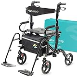 Helavo 2 in 1 Rollator & Rollstuhl in Einem - Faltbarer Rollator mit Fußstützen - Umbaubar zum Transport-Stuhl