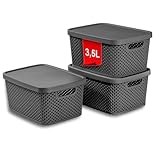 astor24 PREMIUM 3er XXL Set Aufbewahrungsbox Korb mit Deckel Organizer Ideal für Büro, Kleiderschrank, Schrank, Küche & Haushalt (Anthrazit, 3er Set 3. 5 Liter)