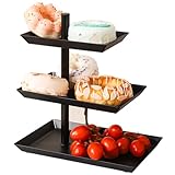 Schwarze Obst Etagere mit 3 Etagen - 360° Drehbare Obstschale für Partys und Unterhaltung, Metall-Servierplatte für Desserts, Kuchen, Gebäck, Kekse und Obst