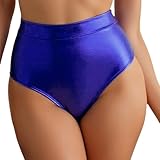 LiiYii Metallene Damenhotpants Mit Hoher Taille Festivaltanzhosen Glänzende Shorts Turnhosen Für Gymnastik Fitness Yoga Blau L