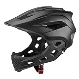Fullface Helm Kinder, 2 in 1 Fahrradhelm Motocross Helm mit Abnehmbarem Kinnschutz und 13 Belüftungsöffnungen für Kinder Jugendliche BMX Skateboard (Schwarz)