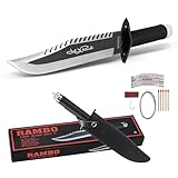 VIKING GEAR Rambo Messer John Rambo First Blood Part II Signature Edition Rambomesser mit Kompass, Haken zum Angeln mit Schnur, Pflaster, Streichholz und Messerscheide PU Leder