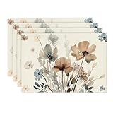 Artoid Mode Wilde Tuschemalerei Blumen Blätter Frühling 4er Set Platzsets, 30x45cm Herbst Bankett Tischsets Waschbar Platzdeckchen Küche Party Deko