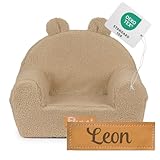 Flumi Personalisierte Kindersessel Babysessel Schaumstoff – Kindersitz fur Kinderzimmer Spielzimmer – Sessel mit Gravur Kindername Farbe: Lammfell Dunkelbeige