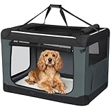 Fobyfurny Hundebox Faltbar, Hundetransportbox Tragbare mit 3-Türen, 76,2 x 53,4 x 53,4 cm, Transportbox Hund Atmungsaktiv, Reflektierenden Verzierungen und Taschen, Oxford-Gewebe, Grau, FPDT002OG1