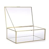 SUMTree Goldene Vintage Glas Deckel Box, Rechteck Schmuck Ringe Armband Display Veranstalter Hartglas Schmuckschatulle Schmuckbox Schmukkiste Schmuckkoffer Schmuckaufbewahrung Aufbewahrungsbox