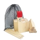JacJoe All Pro Kubb Outdoor Game Viking Game Hardwood Garden Throwing Toy with Carry Bag (28 x 5.5 x 5.5 cm-King)