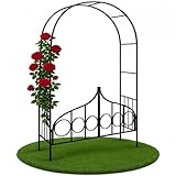 Gardebruk® Rosenbogen 240 x 140 x 40cm Metall mit Tür Tor Stabil Rankbogen Rankhilfe Torbogen Rosenhilfe Rosentor Rankgitter