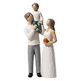 BONJUME Holz Familie Skulptur - 3-köpfige Familienfiguren aus Harz - Eltern und Sohn Sammlerfiguren Statue - Geschenke für Heimdekoration, Geburtstag, Thanksgiving, Weihnachten
