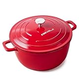 ESEVOLO Bräter mit Deckel Schmortopf Induktion 24 cm Brot Backen Dutch Oven Stil, leichter als Gusseisen Topf, Aluguss mit Keramik-antihaftbeschichtung, für Schmoren Braten, 4,5 L Rot