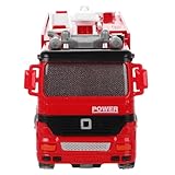 Supvox Feuerwehr Löschfahrzeug mit Schwungradbetrieb Rotes Pull Back Feuerwehrauto Modell Authentische Leiter Robustes Konstruktionsfahrzeug für Fantasievolles