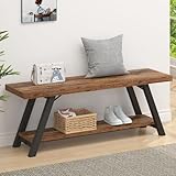 LVB Rustikales Braun Bank Moderne Aufbewahrungsbank für Schlafzimmer Holz-Metall Bank für Flur Esszimmer Wohnzimmer Bauernhaus Schuhregal Innen Akzent-Sitzbank für Diele Eingang Rustikales Braun 120cm