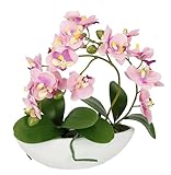 Künstliche Orchidee in Schale 27cm Kunstblume Blume Kunstorchidee Phalaenopsis mit Übertopf Kunstpflanze Hochzeit Deko Schmetterling Phalaenopsis Dekoblume Seidenblume Blumenarrangements, rosa