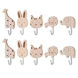 pclapora 10 Stück Süße Tier Kleiderhaken, Selbstklebende Hölzerne Tier Cartoon Wandhaken, Kleiderhaken Kinder Kindergarderobe Haken, Dekorative Wandhaken, für Handtücher, Rucksack, Tasche, Schlüssel