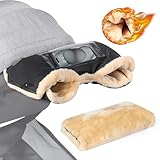 Orzbow Kinderwagen Handwärmer,Warm Handwärmer Kinderwagen mit Lammfellimitat,Stabil Handmuff für Kinderwagen mit Handyfach,Wetterfester Stoff,Komfortabel,Handschuhe Kinderwagen im Winter,Schwarz