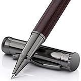 WEMATE Holz Tintenroller Set, inkl. 2 Ersatzminen - Schwarz & Blau, Rollerball für Linkshänder und Rechtshänder, Luxus Bürogeschenk, Eleganter Stift für Profis und Führungskräfte - Schwarzes Ebenholz