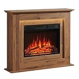 BALDERIA Elektrokamin Finn | Elektrischer Standkamin, 3D-Flammeneffekt, LED-Ambientebeleuchtung, Heizung 2000W, Timer, Thermostat, Startsteuerung, Offene-Fenster-Erk., Fernbedienung | Dunkle Eiche