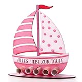 BETESSIN Taufgeschenke Mädchen Rosa - Alles Liebe zur Taufe - Holz Boot mit Basis - Geldgeschenk zur Taufe - Taufe Geschenk für Mädchen und Jungen