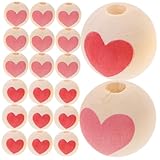 IWOWHERO 50 Stück DIY Herz Holzperlen Bunte Spacer Perlen für Schmuckherstellung Valentinstag Bastelperlen Rot Rosa Holzherzen zum Auffädeln für Armbänder Schlüsselanhänger