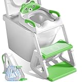 ZQEJEFD Toilettensitz Kinder mit Treppe,Kinder WC Sitz Toilette für Kinder mit Gepolstertem Sitz,Höhenverstellbar Faltbarer Kinder Toiletten Trainer,2-in-1 Kinder Toilettensitz,Rutschfestes Trittbrett