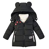 linboo Winterjacke Kinder Jungen Warm Steppjacke Dicke Mantel Baby Wintermäntel mit Kapuze Ohren Winter Kinderjacke Kapuzenjacke 2-7 Jahre, Schwarz, 92(Label: M)
