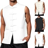 YOSUWOAI Sommer Dünne Herren Weste Baumwolle Leinen Vest V-Ausschnitt Jacke Casual Ärmellos Blazer Bequem Weich Cardigans Einfarbig VEinfarbigintage Hemdjacke Sommer Business Weste